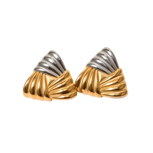 Brinco Triângulo Prata e Dourado Banhado a Ouro 18K